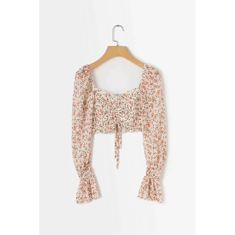 Женская шифоновая рубашка с цветочным принтом DAYIFUN короткая длинным рукавом T-038 |