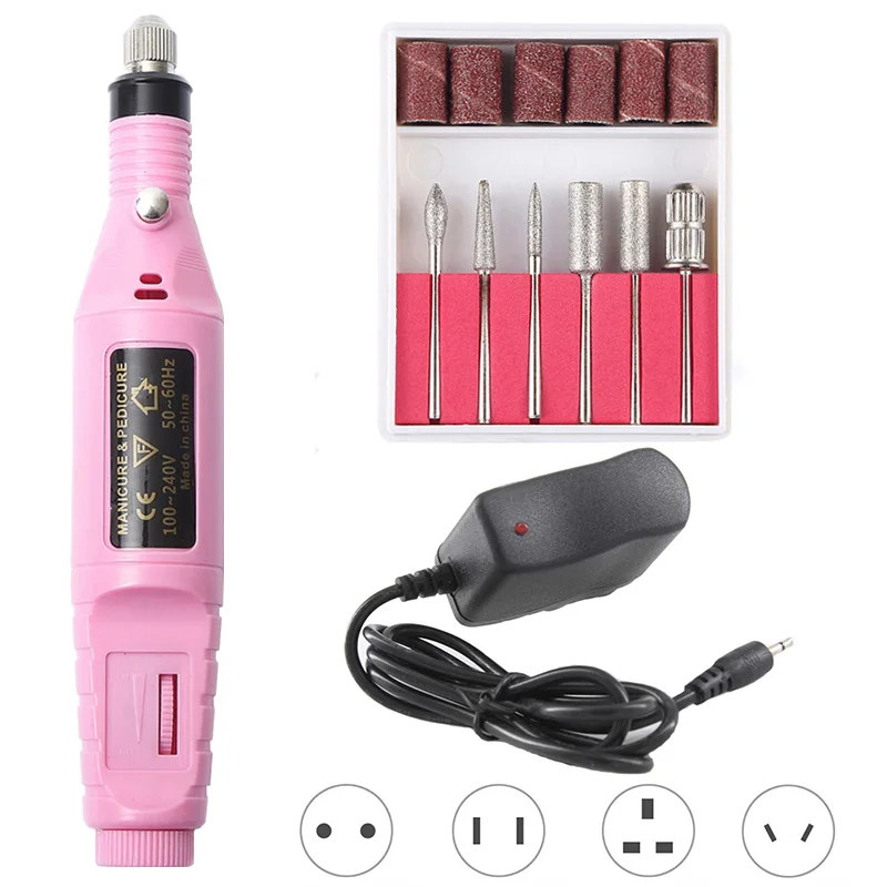 pink set Pro Электрический Фрезер для ногтей, сверлильный станок алмазные фрезы для маникюра биты фреза гель для снятия файлы для маникюр; педикюр; полировка набор - Цвет: pink set