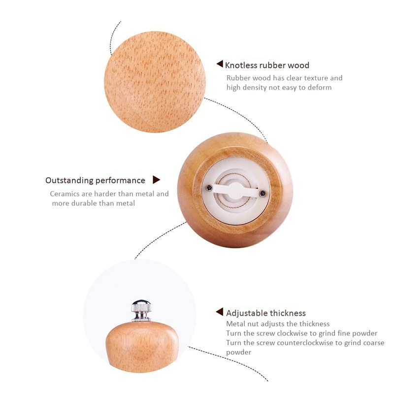 

WOODHW Solid Wood Salt and Pepper Mill Spice Mills Adjustable Handheld Seasoning Mills Grinder Cooking BBQ Kitchen Tools
