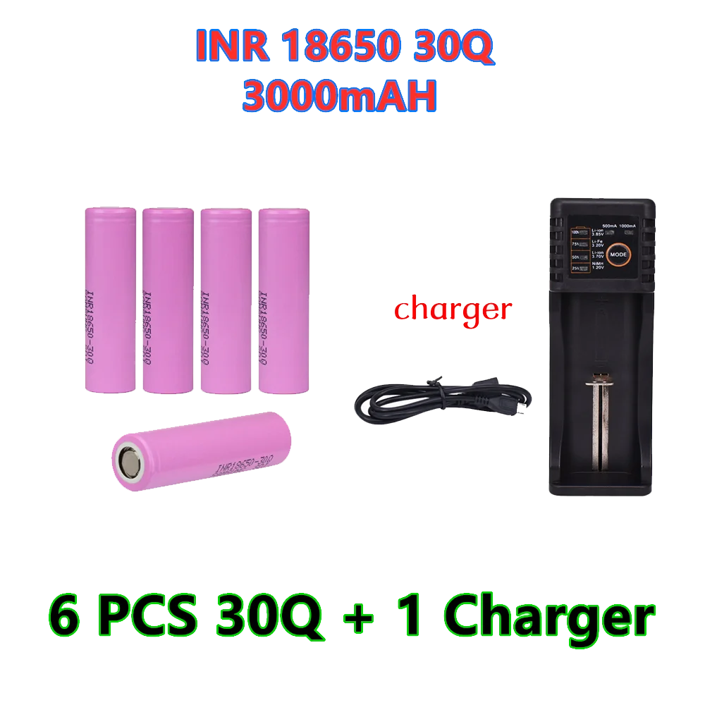 

100% оригинальный новый INR18650 Аккумулятор 3,7 в 18650 3000 мАч INR18650 30Q литий-ионные перезаряжаемые батареи + зарядное устройство