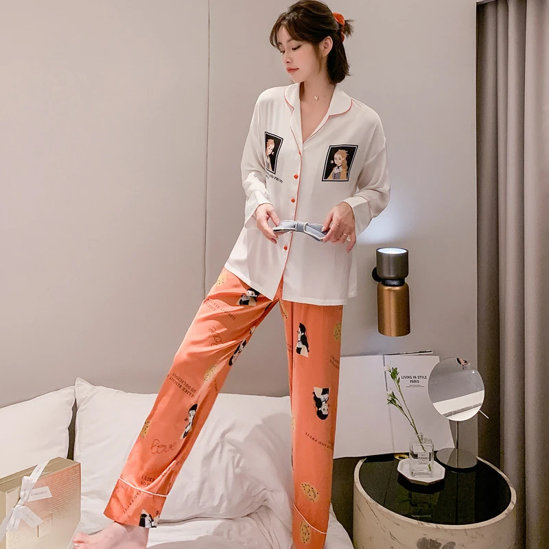 Осень 2020 новые пижамы женская пижама в стиле ретро атласная тонкая с длинными