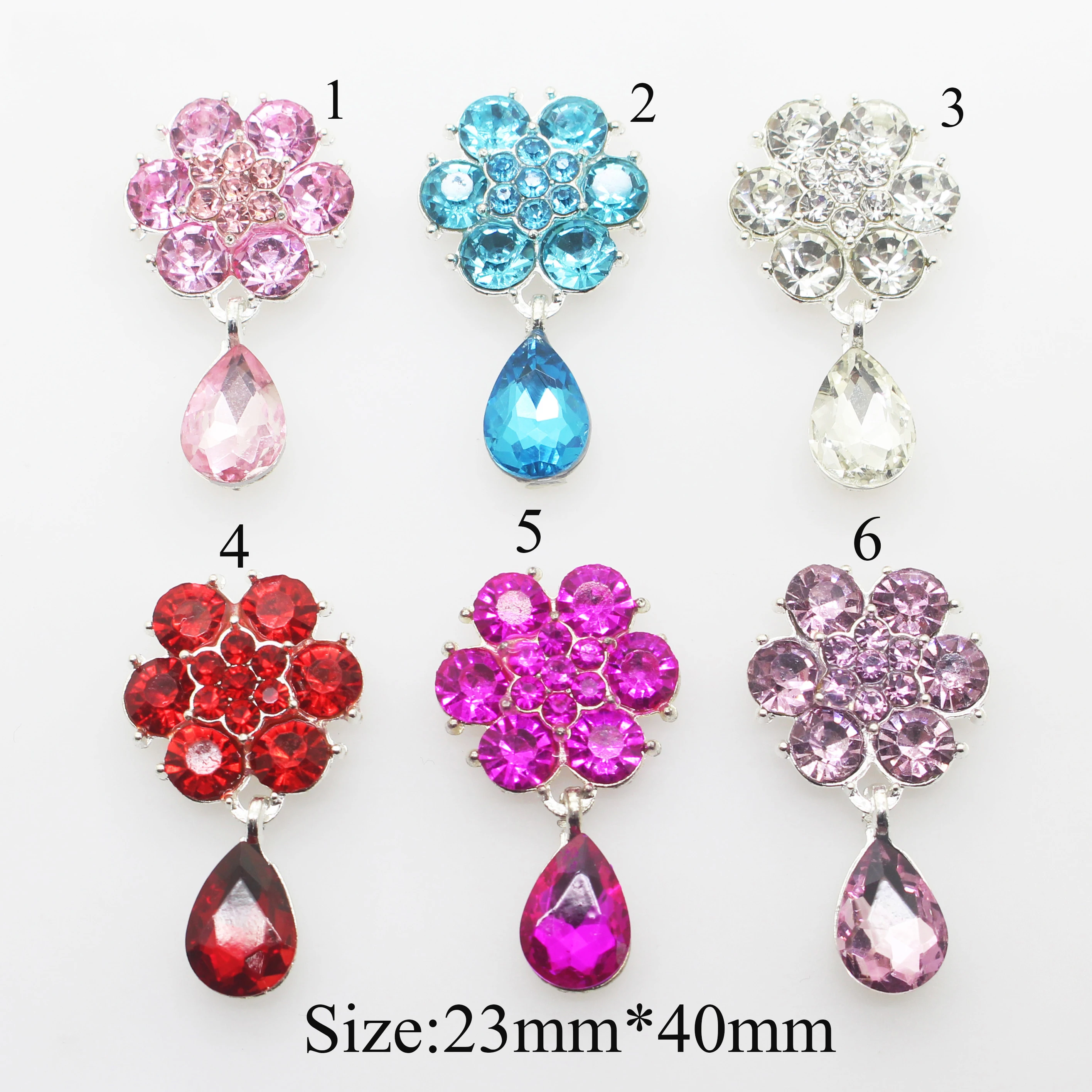 Новинка 10 шт./лот 40 мм * 23 Цветок Кристалл Брошь пуговицы Металл Свадебная