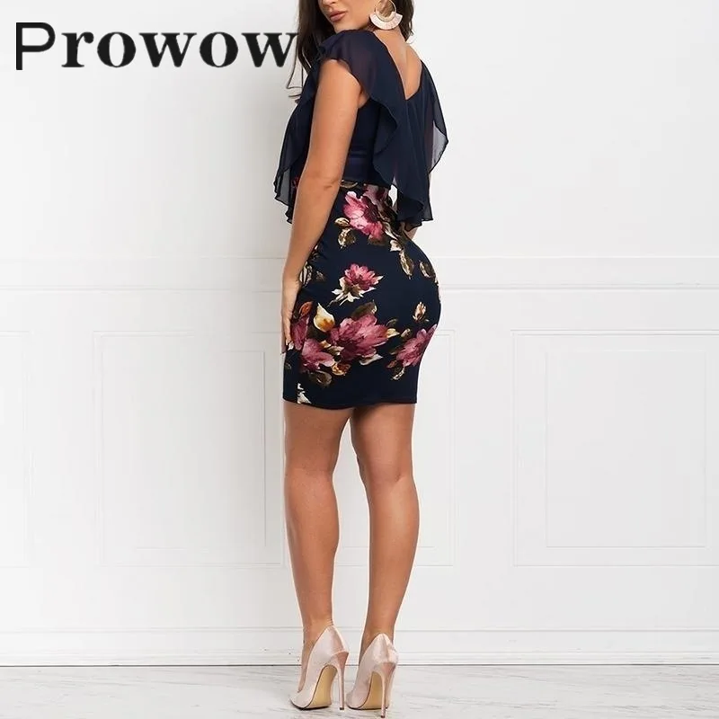 

Prowow Floral Mini Dress Spring Summer Women's Casual Slim Sleeveless Pullover Short Dress Flower Sexy Bag Hip Over Size Dresses
