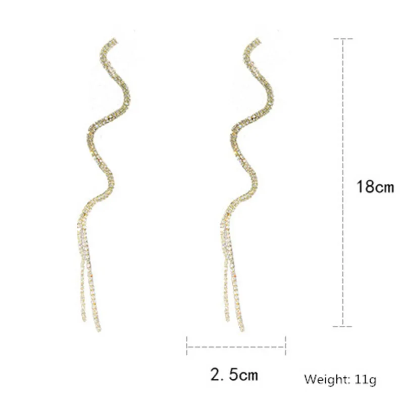Long Tassel Crystal Drop Earring For Women Shiny Gold Silver Color S Shape Rhinestone Dangle Wedding Party Jewelry | Украшения и