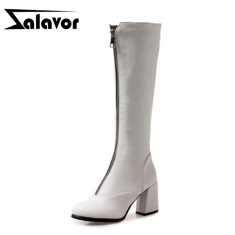 ZALAVOR/пикантные женские зимние сапоги до колена на молнии спереди размера плюс 32 46