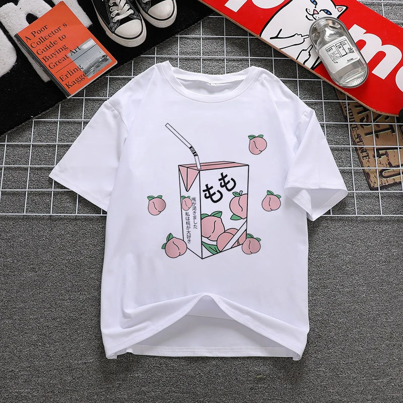 

Fashion Pink soda T Shirt Women Lovely Print Short Sleeved O-neck T-shirt Vintage Vogue Ullzang Tshirt Harajuku Tops