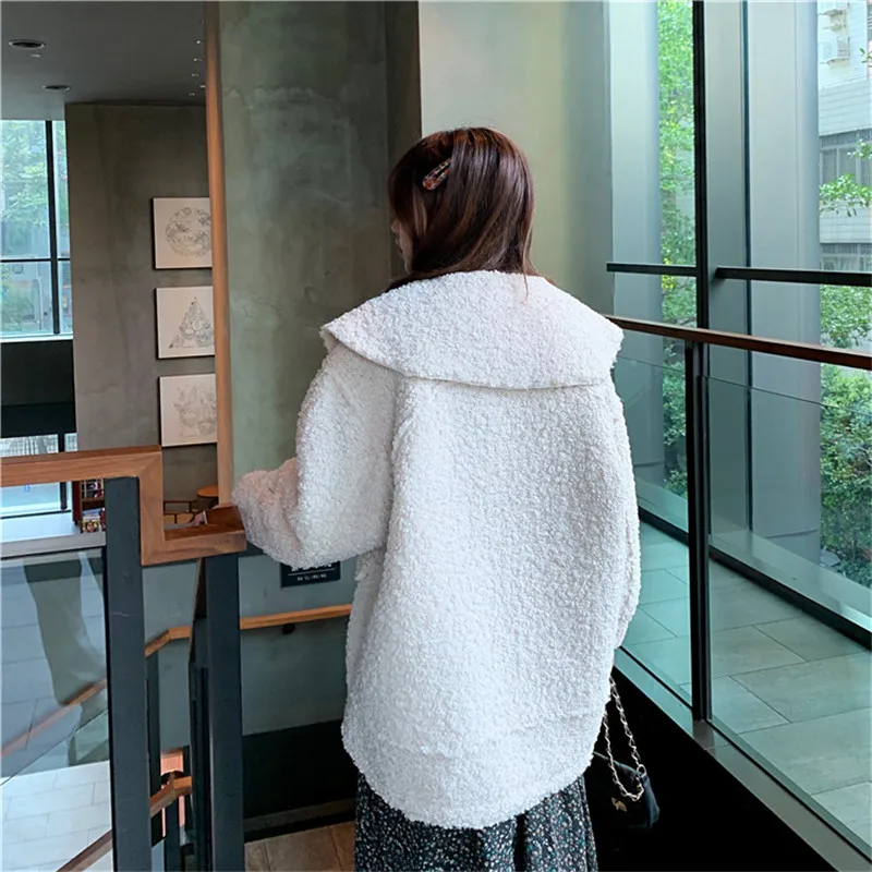 Кукольный воротник овечья шерсть плюшевая куртка для женщин новинка 2019 теплые
