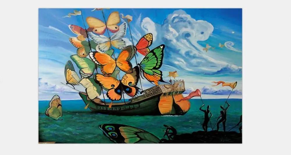Сальвадор Дали корабль с бабочками шелковые художественные принты на стену для