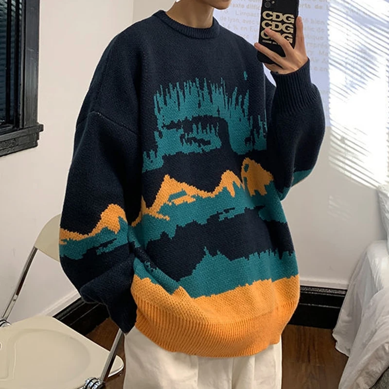 Свитер мужской с круглым вырезом повседневный вязаный пуловер в стиле ретро