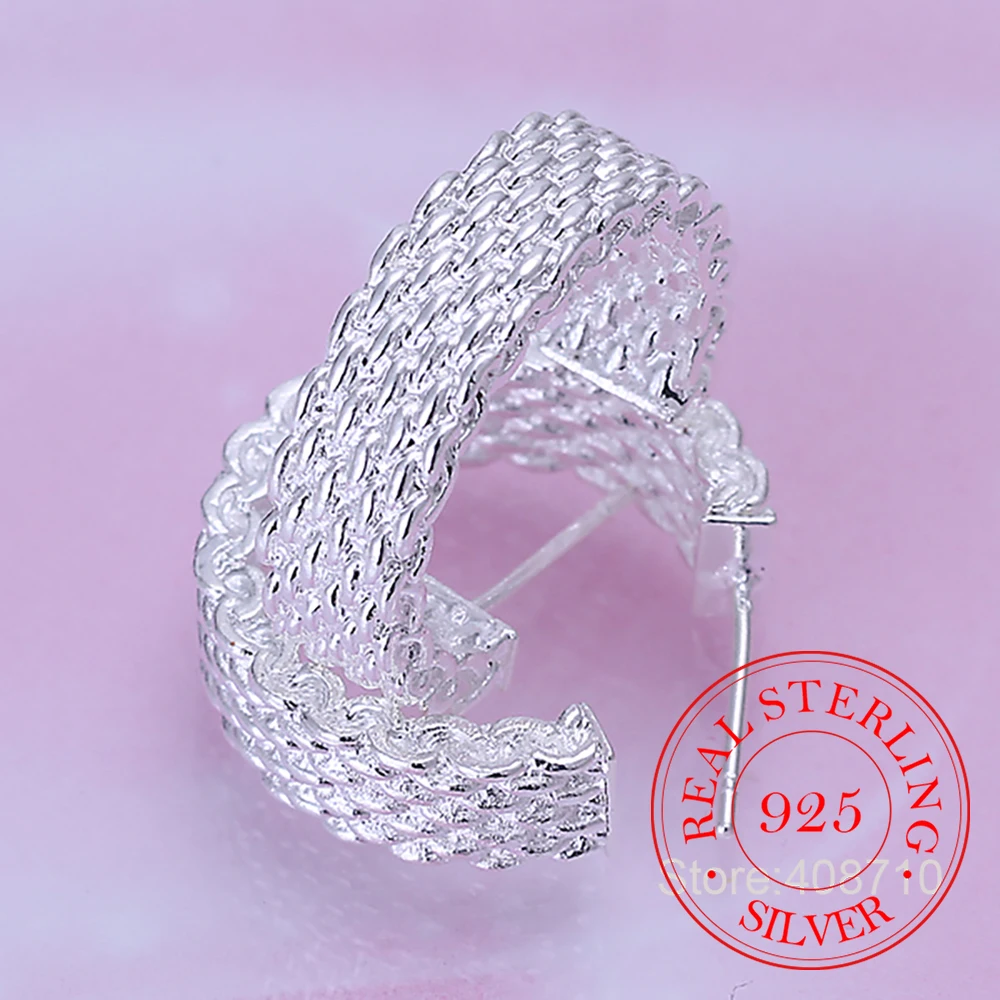 925 стерлингового серебра ювелирные изделия из плетеной сетки серьги гвоздики в