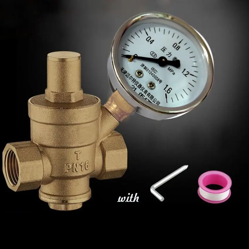 

DN15 Adjustable Brass Water Pressure Reducing Regulator Valve Internal and outer thread PN 1.6 and Pressure Gauge