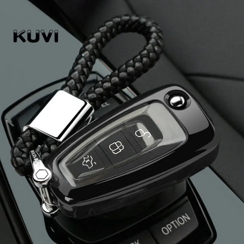 black with keychain Чехол для ключей для Ford Ranger C-Max S-Max Focus Galaxy Mondeo Transit Tourneo Custom Focus 3 MK3 Focus 4 ключ Fob Case - Название цвета: black with keychain