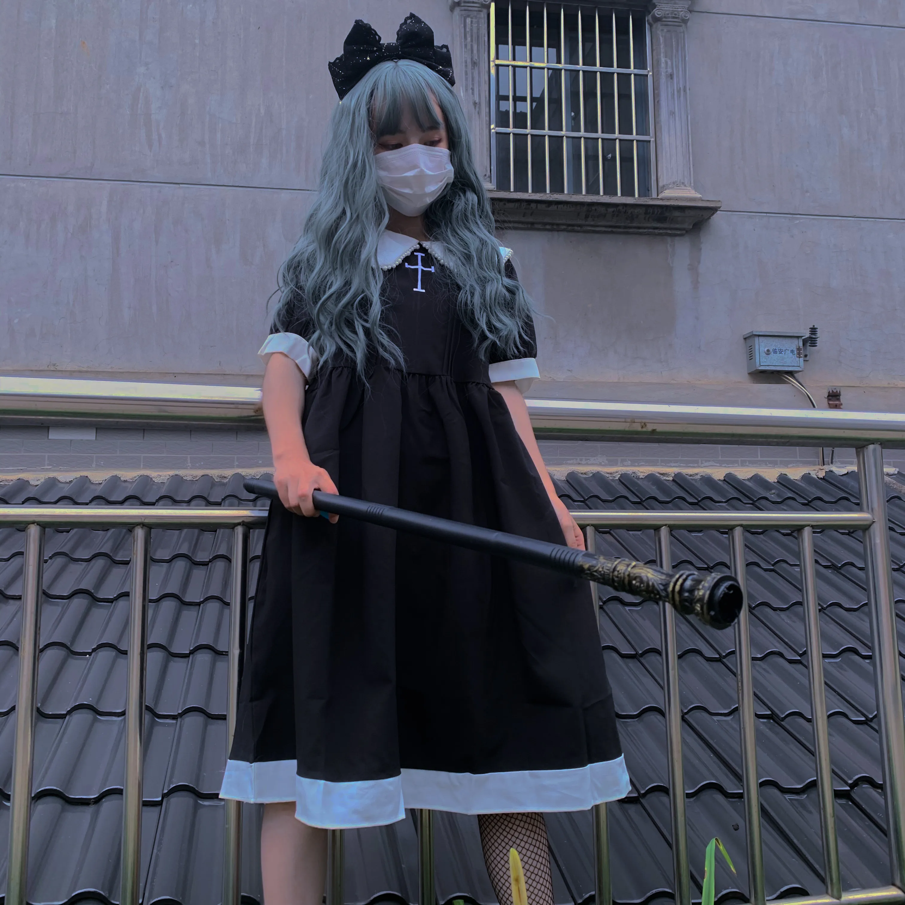 Женское летнее платье в японском стиле колледжа с вышивкой из темно-синего