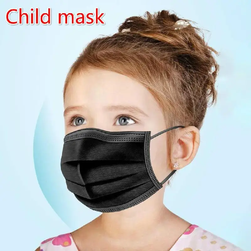

Mascara 10-200pcs Black Disposable Child Face Mask Children Face Mask 3-layer Disposable Non-woven Kids Protection Black Masks