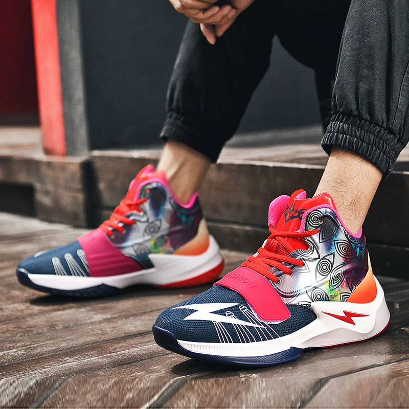 Fashion Mesh Trainers Basketball Shoes High Top Men's Basketball Shoes Colorful Ptinted Designer Shoes Men Zapatillas Baloncesto