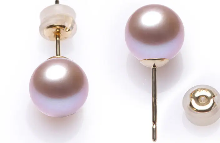 

gorgeous a pair 10-11mm south sea round lavender pearl stud earrings14k