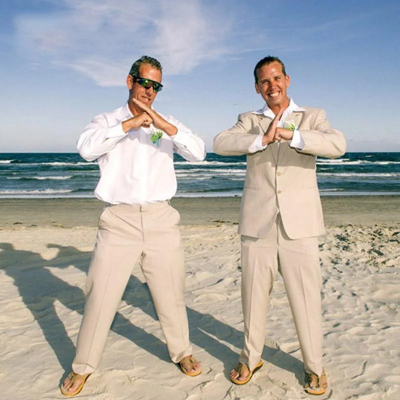 Пляжные бежевые похожие костюмы одежда для жениха выпускного вечера