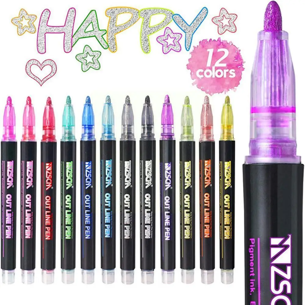 

Двухстрочный художественный маркер, 12 цветов, металлический дневник, цветная карточка, маркер для скрапбукинга, хайлайтер, постер, ручка-гр...