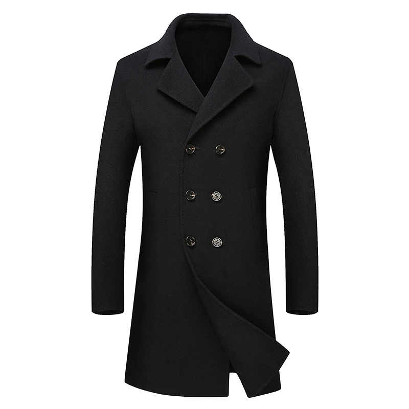 100% шерстяное пальто мужское осенне зимнее деловое повседневное двубортное