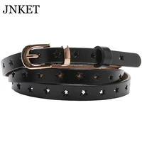 jnket new fashion women cowhide belt hollow out waist belt pentagram waistband pin buckle belt jeans belt slim cinturon