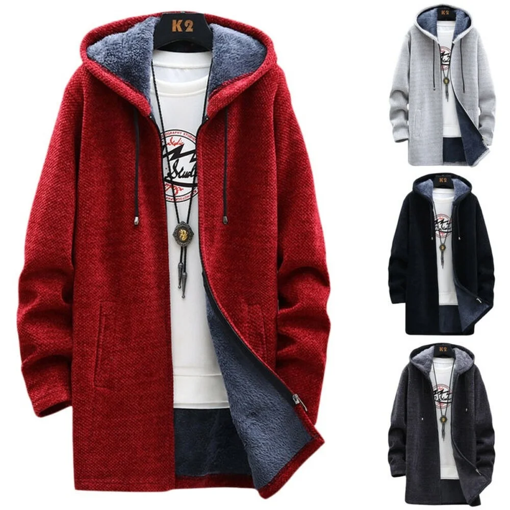 

Men Plain Zip Up Jacket Hoodie Hooded Coat Fleece Thicken Warm Jumper Pullover