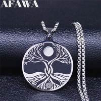 afawa moon tree of life stainless steel chain necklace for women silver color necklace jewelry acero inoxidable joyeris n3303s02