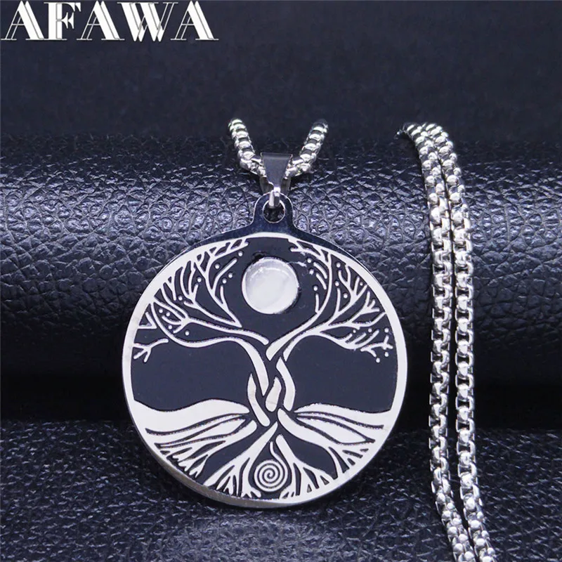 Ожерелье цепочка из нержавеющей стали AFAWA Moon Tree of Life для женщин ожерелье