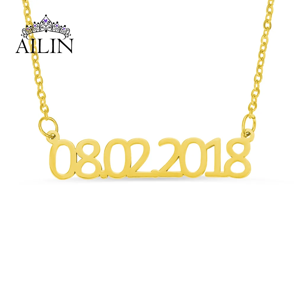 AILIN 18K позолоченное ожерелье с номером дня месяца из нержавеющей стали под заказ