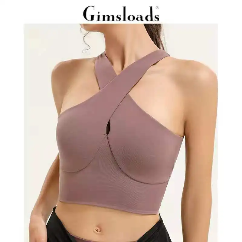 

Seamless Women Yoga Bra Hollow Out Workout Adjustable Padded Shirts Sport Bra Cross Belt Gym Clothing Crop Top Running Sports