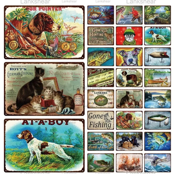 

Lankearing винтажные потертые шикарные животные металлические таблички для домашних животных собака кошка рыба оловянные знаки настенное иску...
