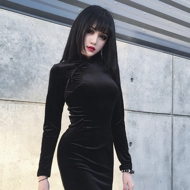 InstaHot китайское стильное бархатное китайское платье с разрезами по бокам и воротником-стойкой женское облегающее Винтажное с длинным рукавом сплит Mni традиционное элегантное Qipao Новое