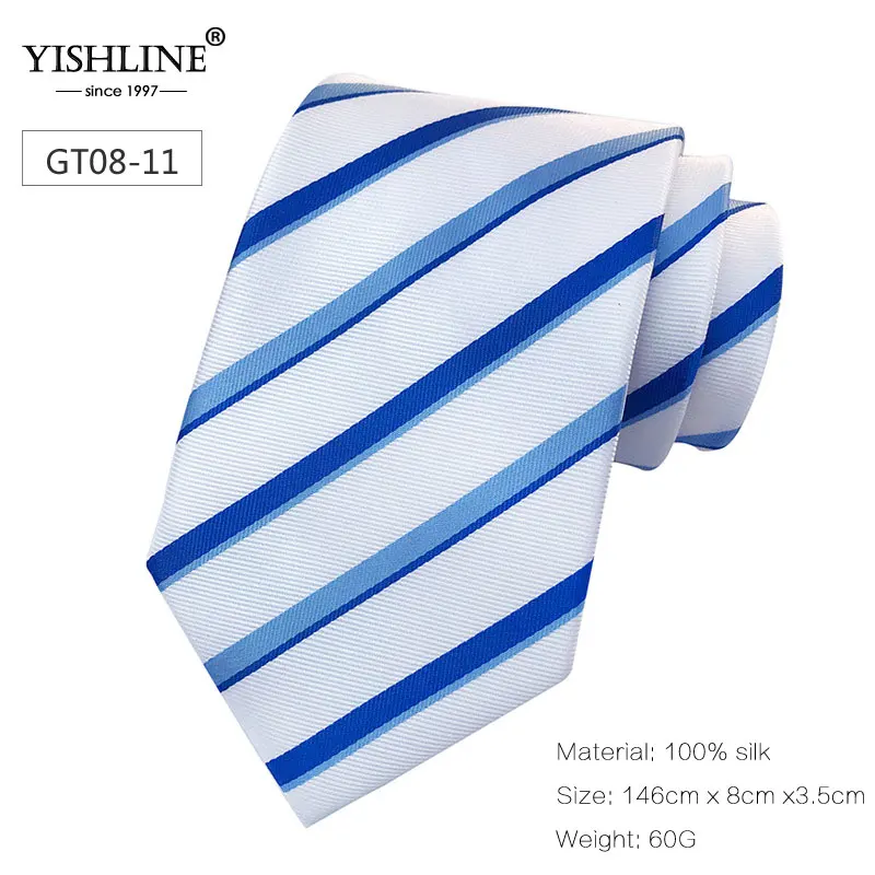 GT08-11 YISHLINE, новинка, 8 см, мужской галстук, шелковые галстуки, в полоску, синий, розовый, мужские свадебные галстуки, галстуки для жениха, галстук, Осень-зима, 20 стилей - Цвет: GT08-11