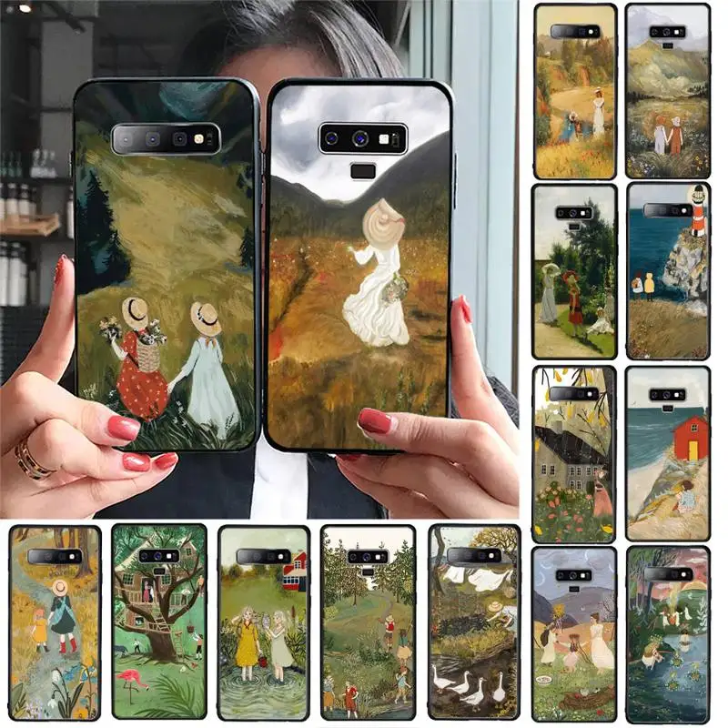 

FHNBLJ Cartoon Scenery Girl Phone Case For Samsung Galaxy S20 S10 Plus S10E S5 S6 S7edge S8 S9 S9Plus S10lite 2020