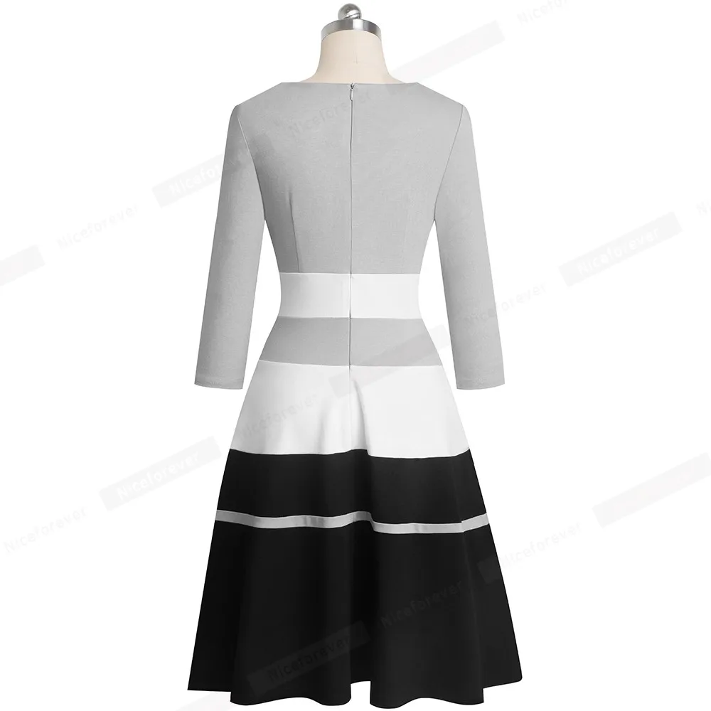 Хорошее-forever ретро элегантное контрастное цветное лоскутное vestidos деловые вечерние расклешенные трапециевидные женские зимние платья A173