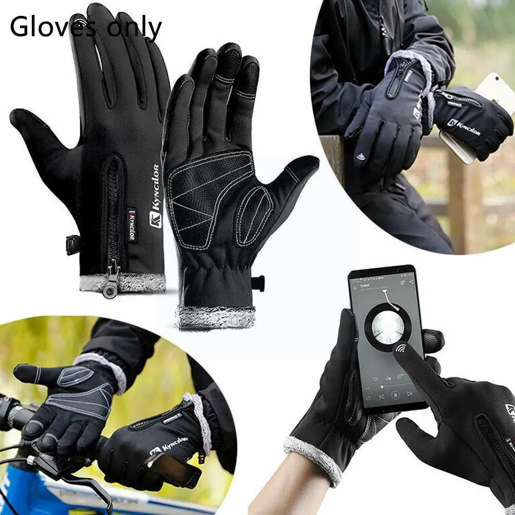 

Outdoor Autumn And Winter Non-slip Screen Warmth And Zipper Cycling Anti-splashing Sports Gloves Velvet Mountaineering K7J4