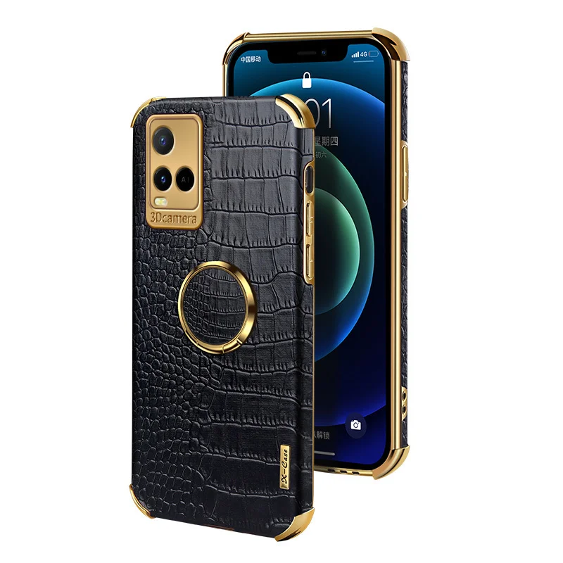 

ДЛЯ vivo y21 чехол с роскошным крокодиловым рисунком металлическое кольцо задняя крышка для телефона vivo y33s чехол s