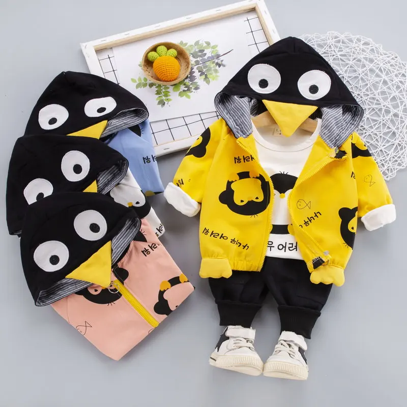 

Новинка, спортивная одежда для мальчиков и девочек на осень и весну, детские толстовки с мультяшным рисунком, куртка + футболка + брюки, 3 шт./к...