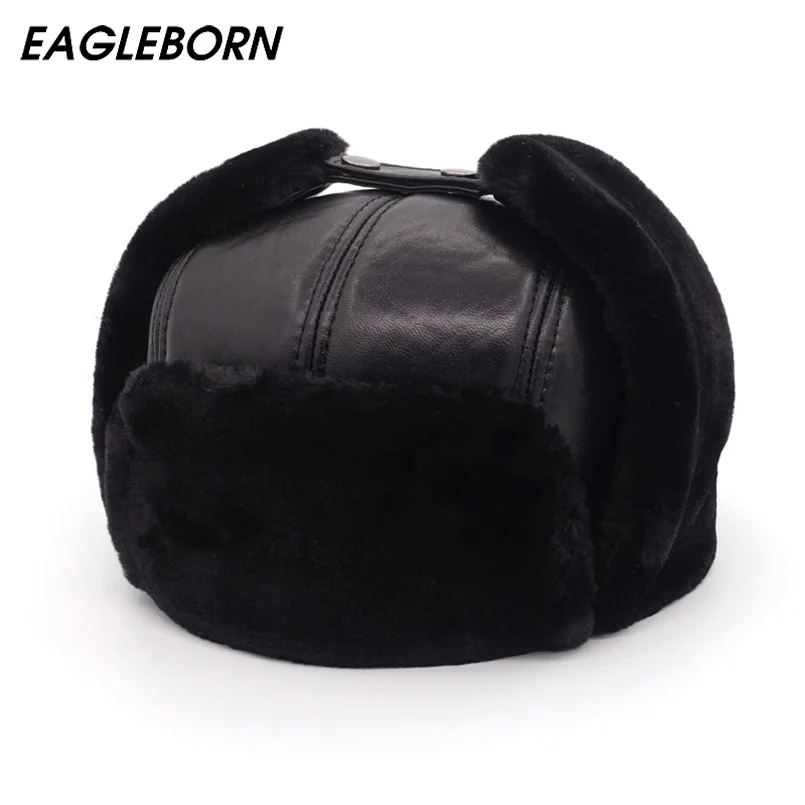 Зимние шапки бомберы из натуральной кожи мужские и женские меховые утепленные