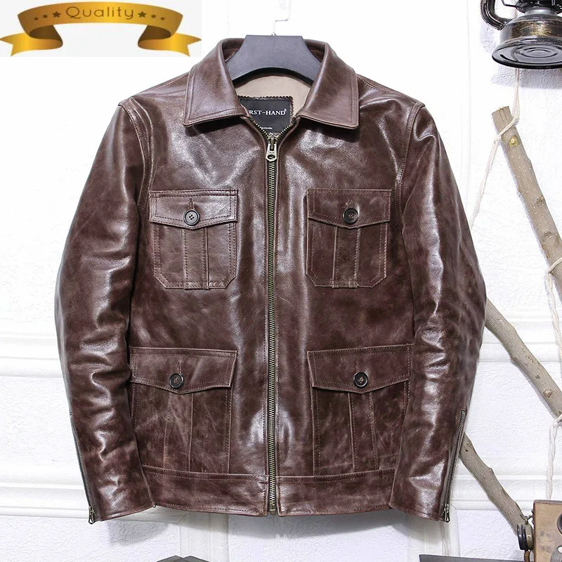 

Мужская винтажная куртка из натуральной коровьей кожи, мотоциклетный жакет из натуральной воловьей кожи, 2021