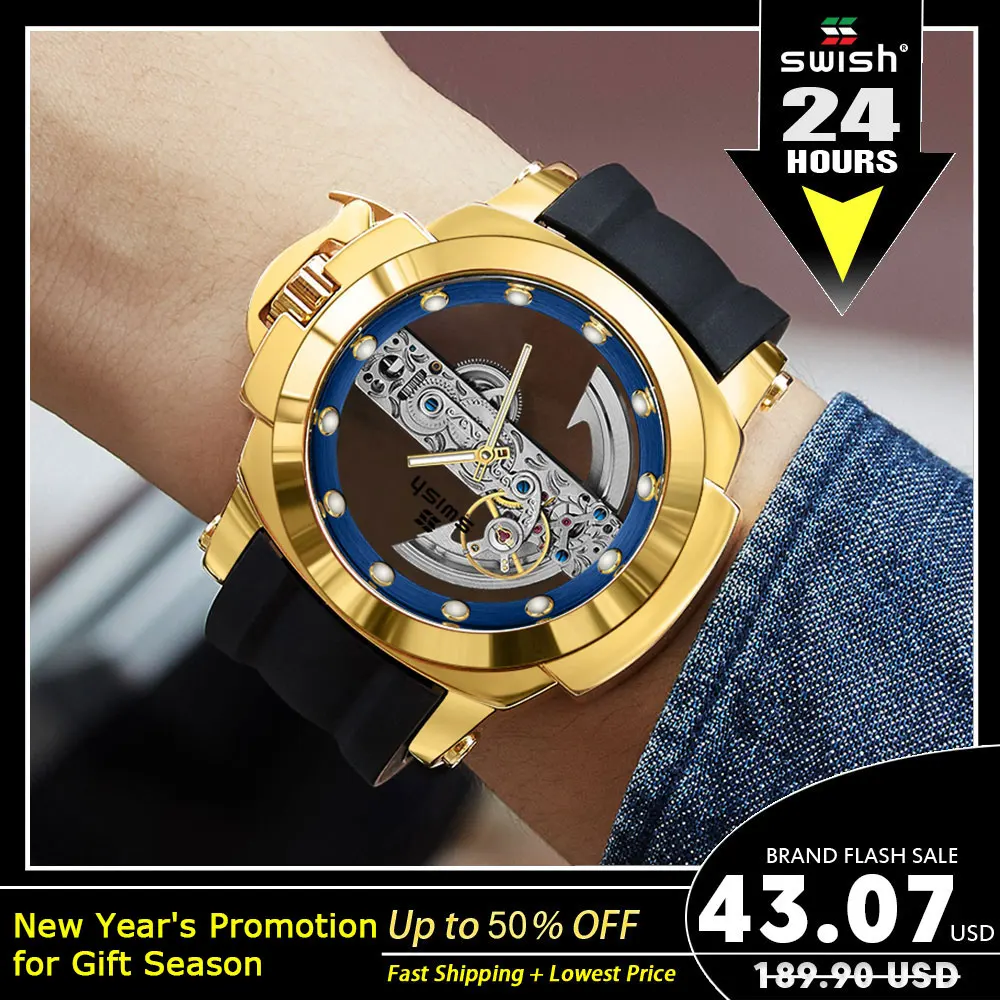 

SWISH Mens Watch Automatic Mechanical Tourbillon Luxury Silica Gel Movement Skeleton Men Wirstwatch Waterproof Date Wrist Watch