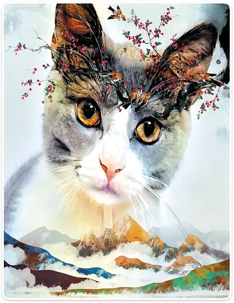 

Blanket Mountain Cat Plush Sofa Bed Throw Flannel Throw Blanket Living Room Bedroom Sofa Couch Warm Soft
