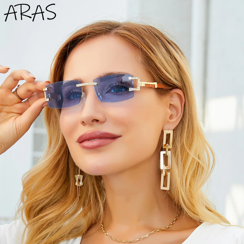 

Rimless Diamond Sunglasses Women Vintage Small Rectangle Sun Glasses Men Framless Luxury Brand Anti-UV Eyewear For Unisex Oculos
