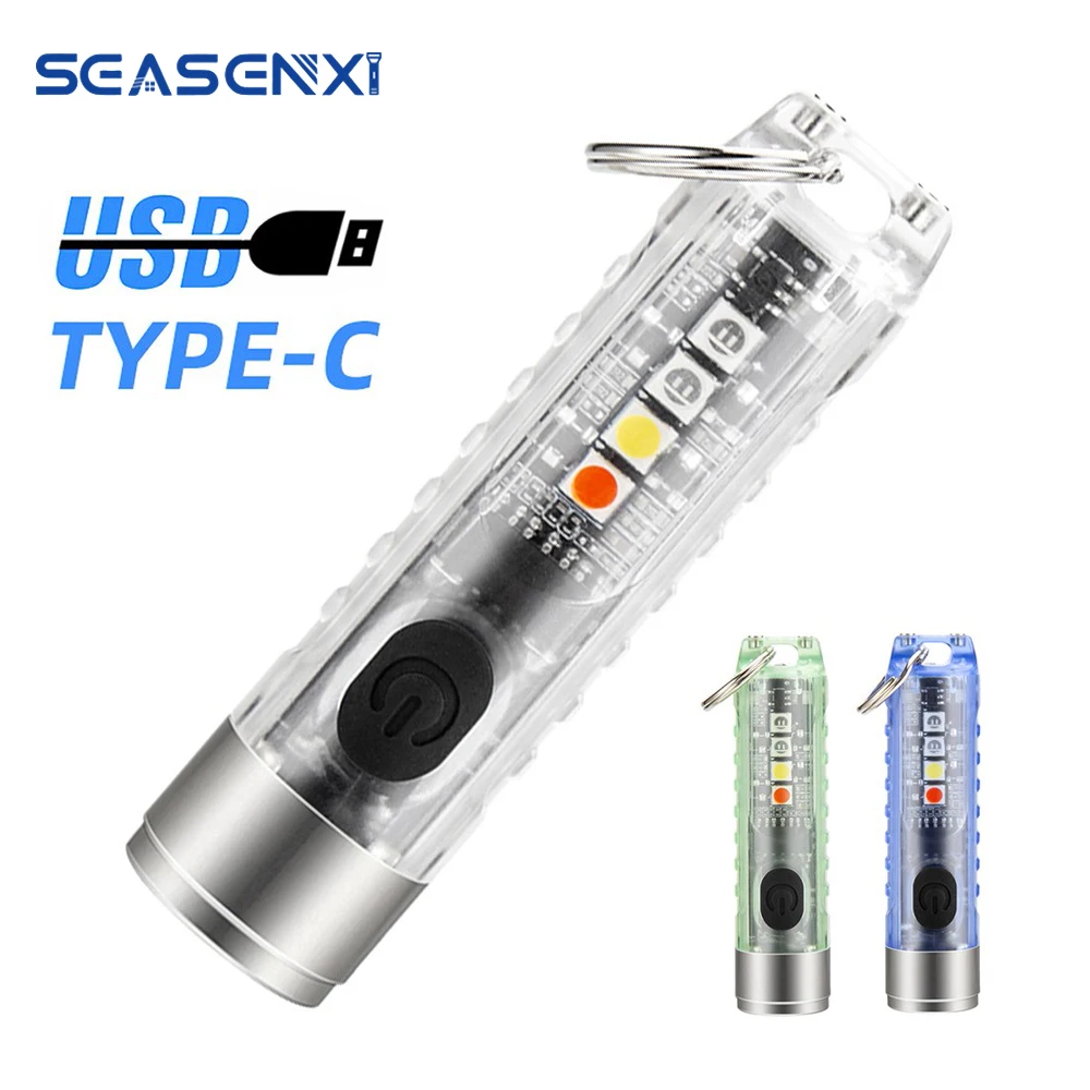 

SEASENXI Keychain Flashlight 10 Modes Waterproof Sidelight Mini USB Rechargeable LED Light With Signal Light For Outdoor Running