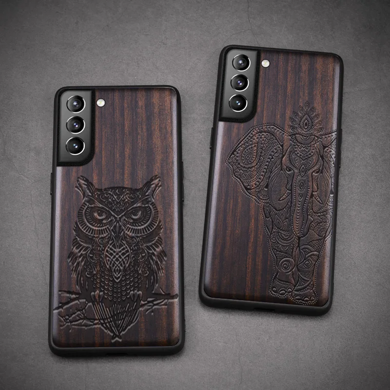 

Carveit For Samsung S21 Plus Ultra Wood Cases iPhone 11 12 13 Pro Mini SE 2020 7 8 Plus XR XS Max Wooden Shells Phone Ebony Hull