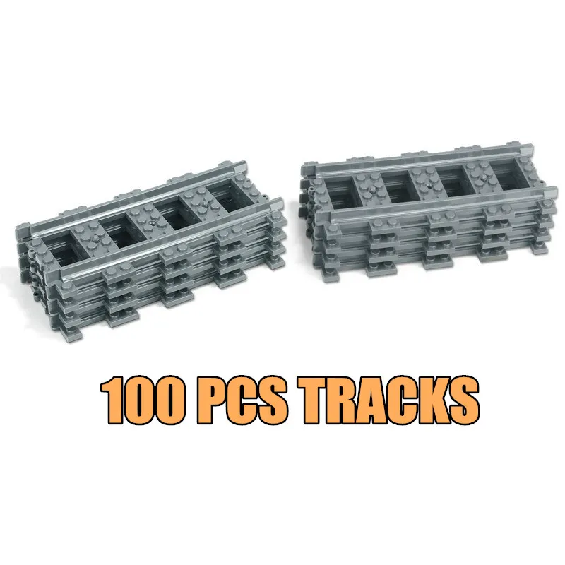 Straight-Trac-100pcs Радиоуправляемый моторный двигатель с функцией питания, с принтом неба, поезд, модель, строительные блоки, кирпичи, игрушки для мальчиков, подарок на день рождения - Цвет: Straight-Trac-100pcs