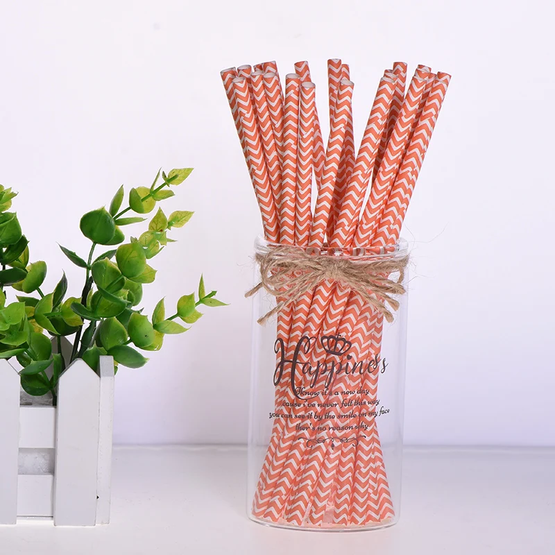 wave orange 25 шт./лот Горячая Мода Розовая клубника ананас арбуз бумага соломинки для детей принадлежности для дня рождения свадьбы трубочки для питья на вечеринке - Цвет: wave orange