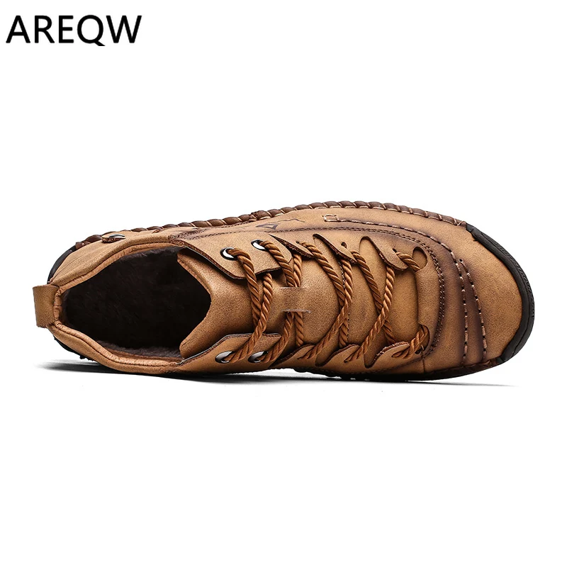 2019 модные кожаные мужские Ботинки Зимняя Теплая Повседневная обувь мужская