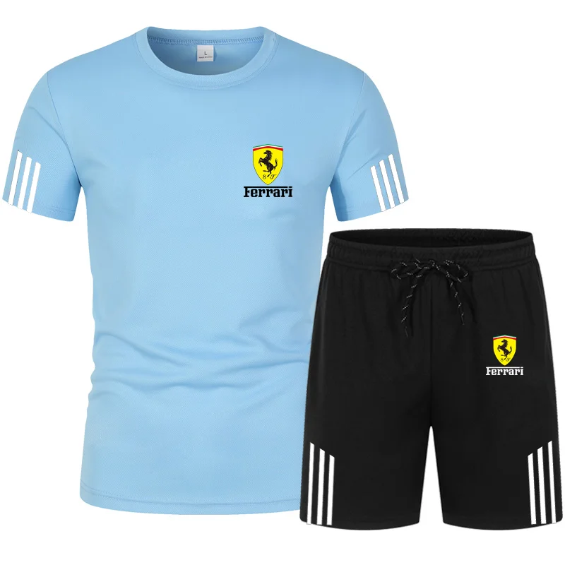 

Tracksuit Men Summer Sportswear Two Piece Set T-shirt and Shorts Brand Tracksuit New Arrival 2021