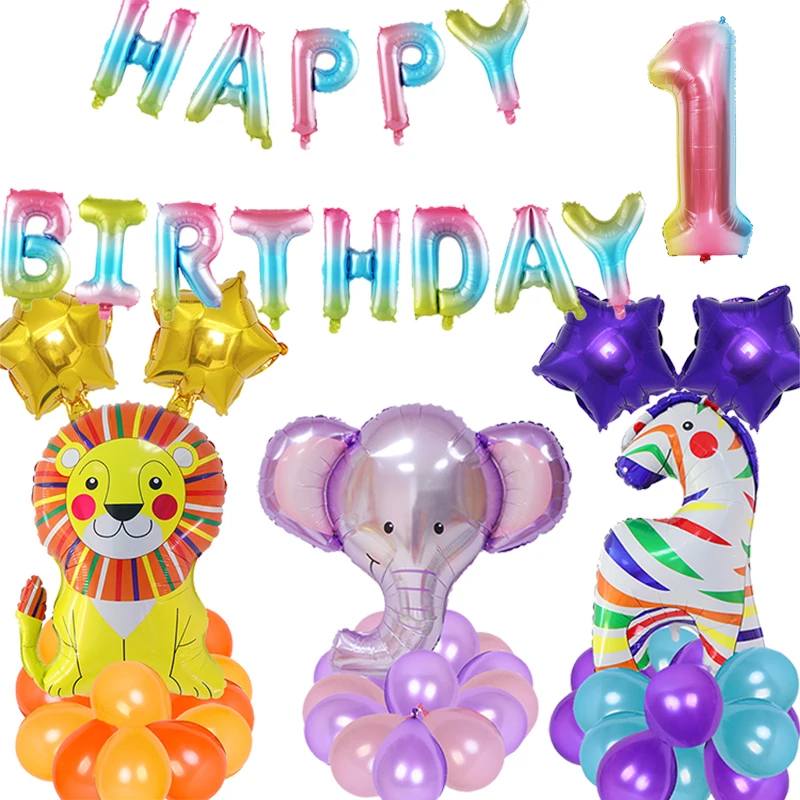 Новинка баннер на день рождения с животными воздушные шары зоопарк тема льв