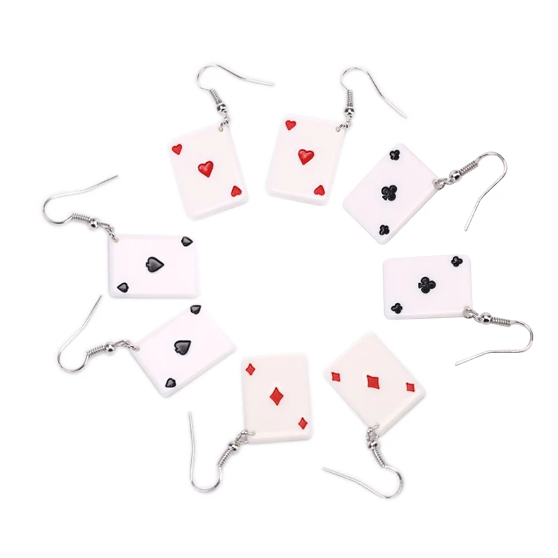Креативные красные серьги для покера с сердцем Забавные милые серьги-капли